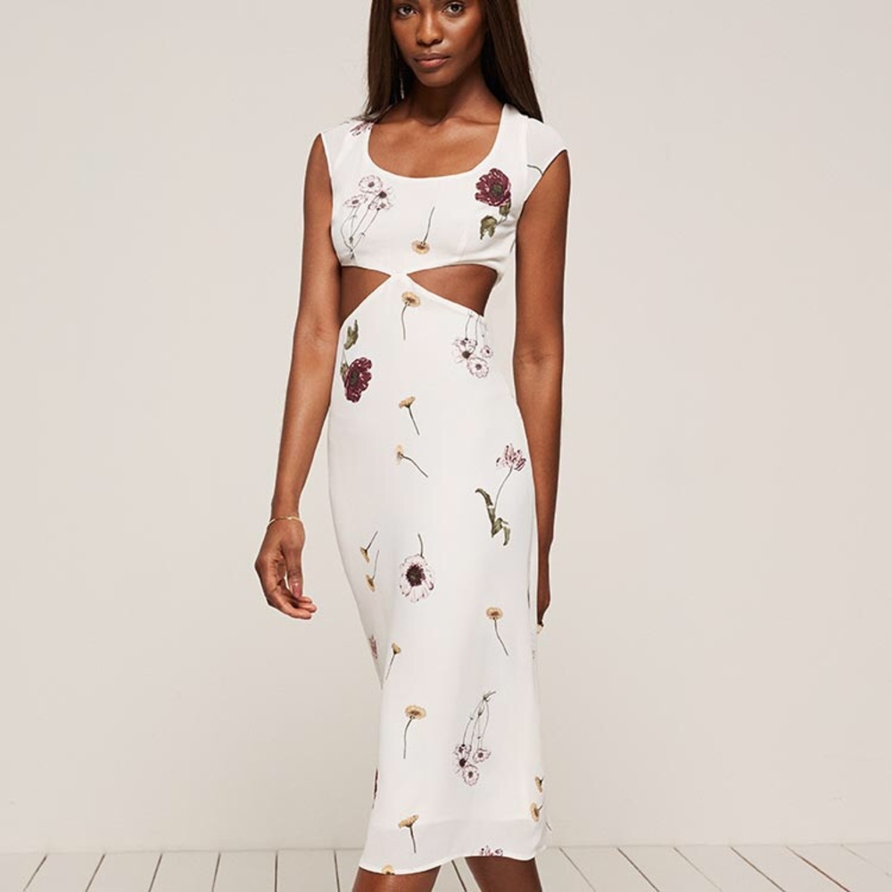 Reformation Saylor dress in white gardenia